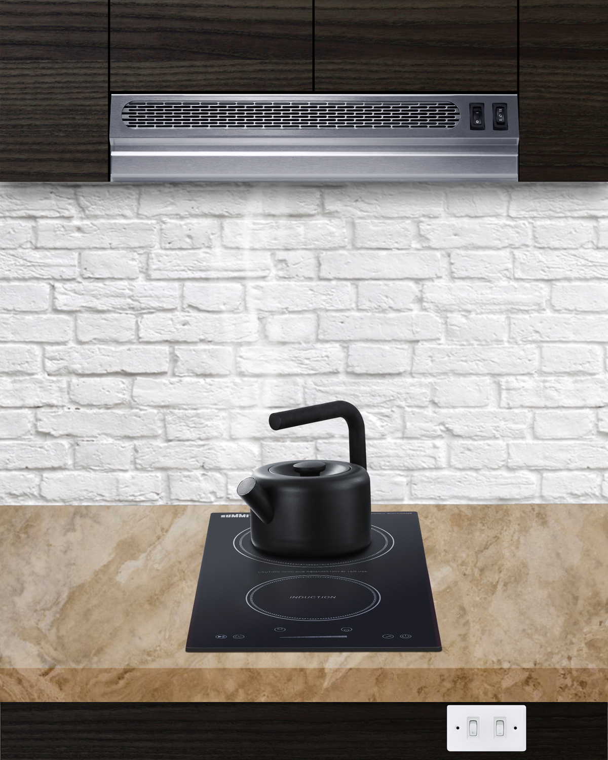 18 inch wide ADA compliant under cabinet retractable range hood for ductless use in stainless steel, made in the USA with separate wall switch for ADA applications